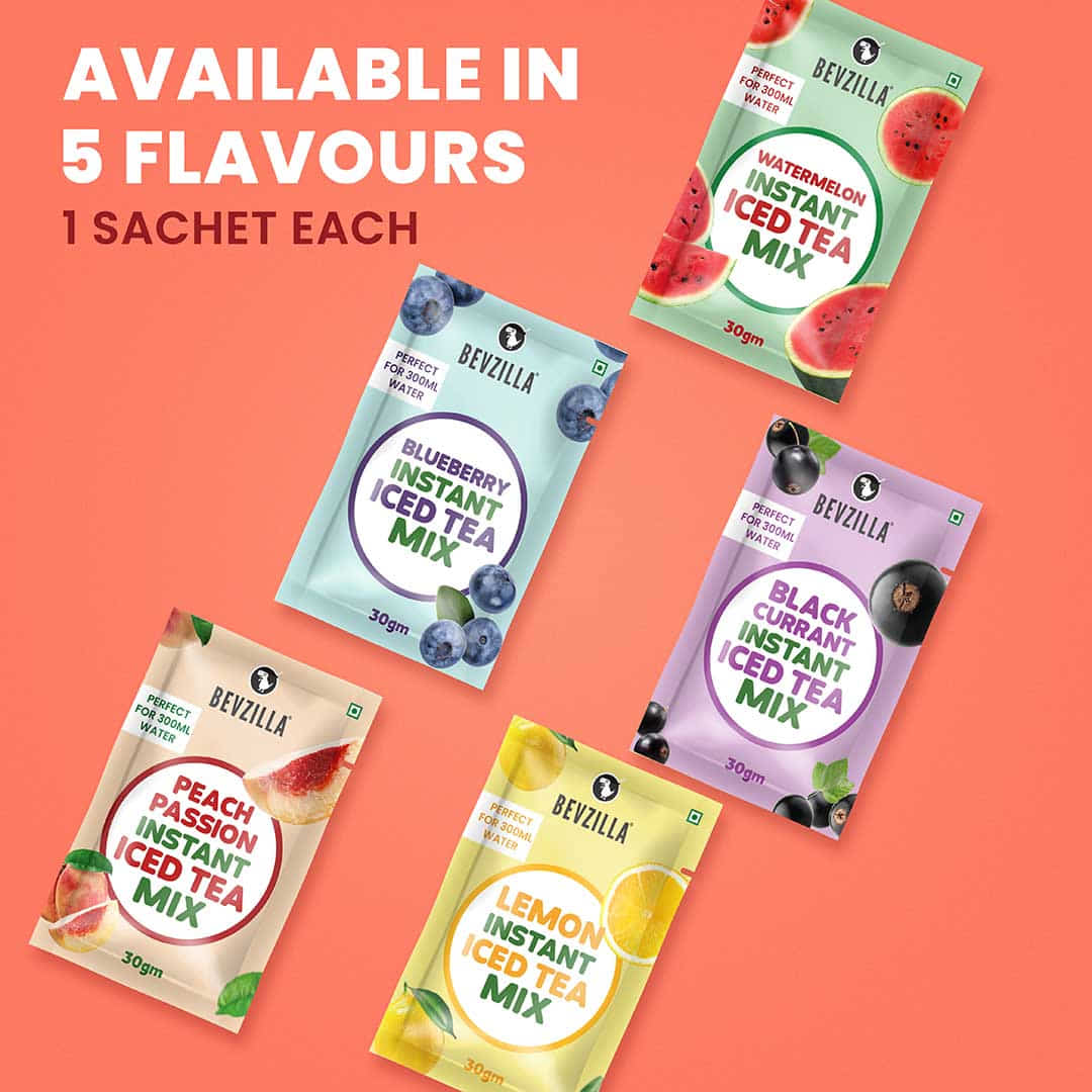 5 Flavoured Iced Tea Sachets Shaker Bevzilla